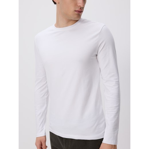 Reserved - Bawełniana koszulka z długim rękawem - biały ze sklepu Reserved w kategorii T-shirty męskie - zdjęcie 186182698