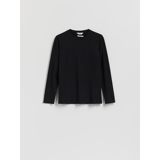 Reserved - Bawełniana koszulka z długim rękawem - czarny ze sklepu Reserved w kategorii T-shirty męskie - zdjęcie 186182707