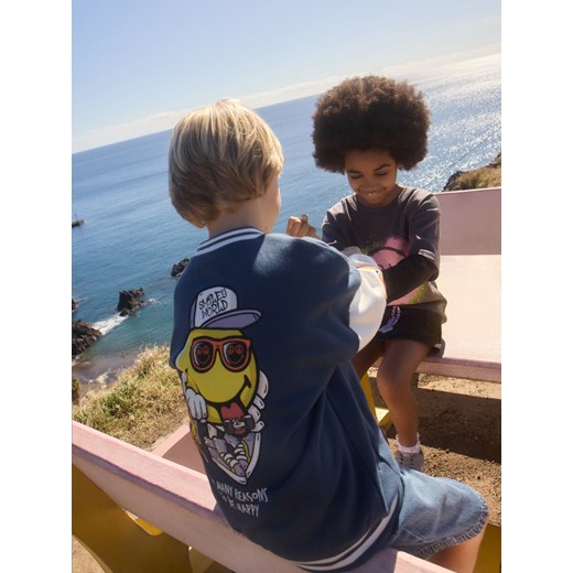 Reserved - Bawełniana bluza bomber SmileyWorld® - granatowy ze sklepu Reserved w kategorii Bluzy chłopięce - zdjęcie 186183036