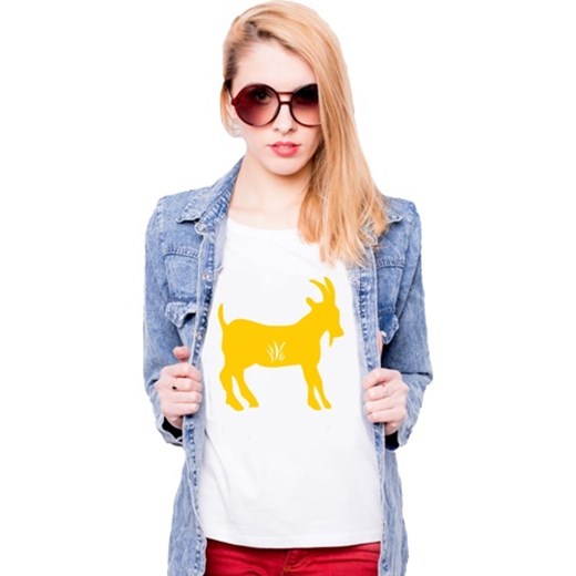 T-SHIRT Koszulka damska KOZA mybaze-com bialy na ramię