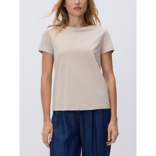 Reserved - T-shirt z drobnym haftem - beżowy Reserved L Reserved