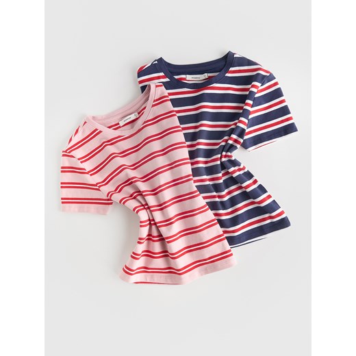 Reserved - Krótki t-shirt w paski - pastelowy róż Reserved S wyprzedaż Reserved