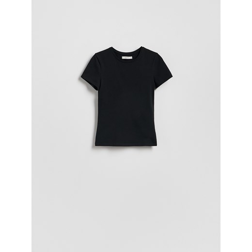 Reserved - Bawełniany t-shirt slim fit - czarny ze sklepu Reserved w kategorii Bluzki damskie - zdjęcie 186183298