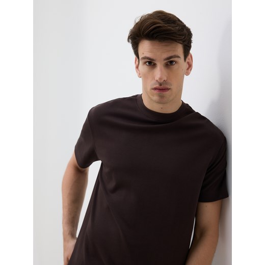 Reserved - Bawełniany t-shirt boxy - ciemnobrązowy ze sklepu Reserved w kategorii T-shirty męskie - zdjęcie 186184475