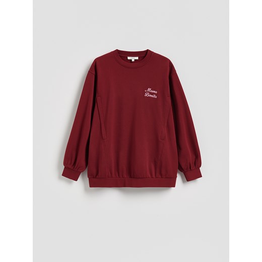 Reserved - Bawełniana bluza z haftem - bordowy ze sklepu Reserved w kategorii Bluzy damskie - zdjęcie 186184507