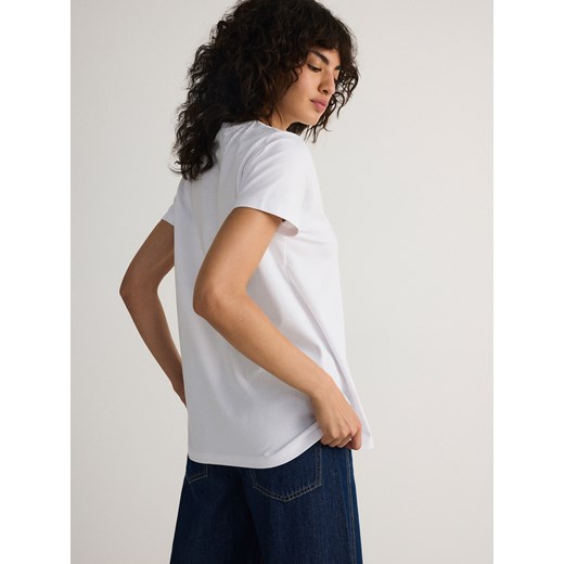 Reserved - Bawełniany t-shirt regular - biały ze sklepu Reserved w kategorii Bluzki damskie - zdjęcie 186184515