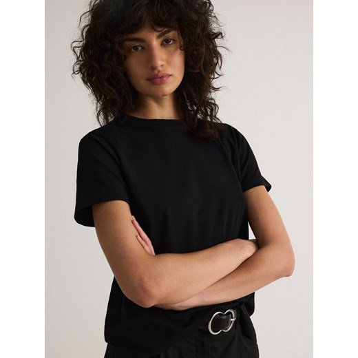 Reserved - Bawełniany t-shirt regular - czarny ze sklepu Reserved w kategorii Bluzki damskie - zdjęcie 186184519