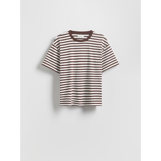 Reserved - Bawełniany t-shirt w paski - kremowy ze sklepu Reserved w kategorii Bluzki damskie - zdjęcie 186184659