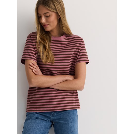 Reserved - Bawełniany t-shirt regular - jasnofioletowy Reserved M Reserved