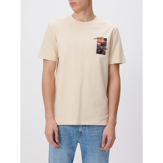Reserved - T-shirt regular z nadrukiem - beżowy ze sklepu Reserved w kategorii T-shirty męskie - zdjęcie 186188629