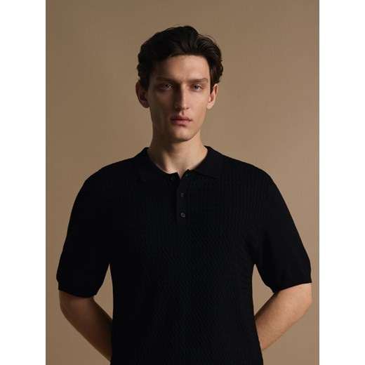 Reserved - Koszulka polo z wiskozą CIRCULOSE® - czarny ze sklepu Reserved w kategorii T-shirty męskie - zdjęcie 186188977