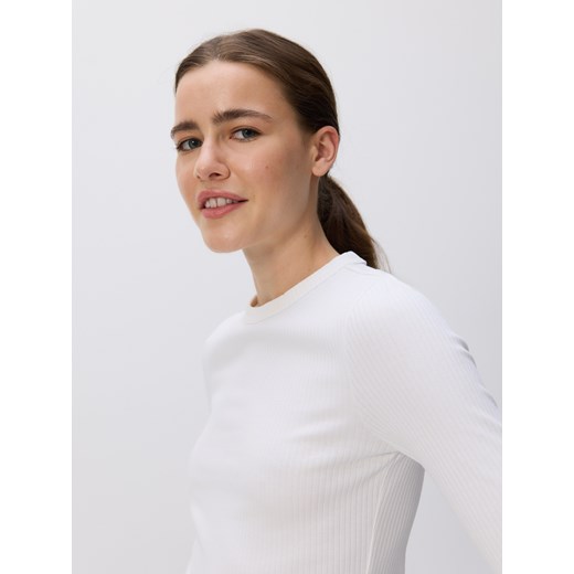 Reserved - Longsleeve w prążek - biały ze sklepu Reserved w kategorii Bluzki damskie - zdjęcie 186189057