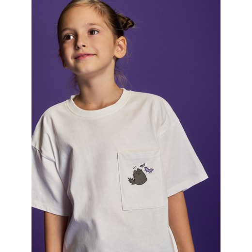 Reserved - Bawełniany t-shirt Pusheen - złamana biel ze sklepu Reserved w kategorii Bluzki dziewczęce - zdjęcie 186189469