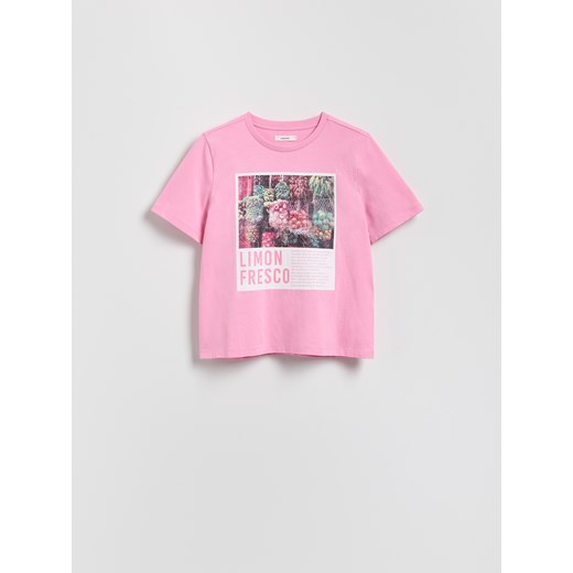 Reserved - T-shirt z nadrukiem - jasnopomarańczowy Reserved S promocyjna cena Reserved