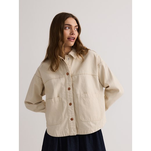 Reserved - Jeansowa koszula z kieszeniami - kremowy ze sklepu Reserved w kategorii Koszule damskie - zdjęcie 186190418