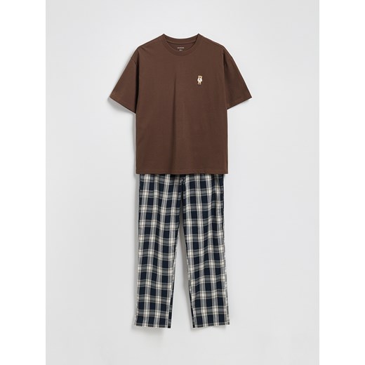 Reserved - Dwuczęściowa piżama z haftem - brązowy ze sklepu Reserved w kategorii Piżamy męskie - zdjęcie 186190818