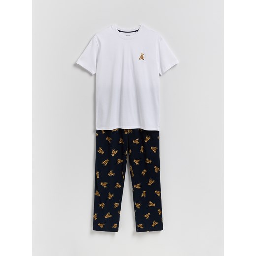 Reserved - Dwuczęściowa piżama z nadrukiem - biały ze sklepu Reserved w kategorii Piżamy męskie - zdjęcie 186190827