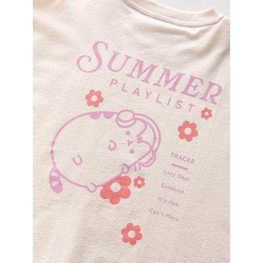 Reserved - Bawełniany t-shirt Pusheen - złamana biel ze sklepu Reserved w kategorii Bluzki dziewczęce - zdjęcie 186190968
