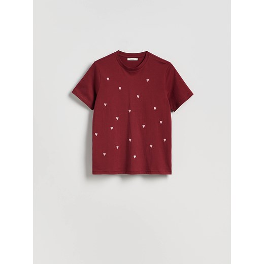 Reserved - T-shirt regular z drobnym haftem - bordowy ze sklepu Reserved w kategorii Bluzki damskie - zdjęcie 186191388