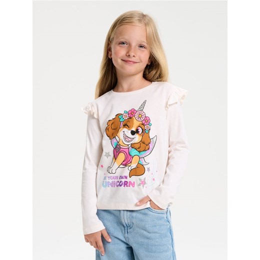 Sinsay - Bawełniana koszulka z falbanką PAW Patrol - kremowy ze sklepu Sinsay w kategorii Bluzki dziewczęce - zdjęcie 186191915