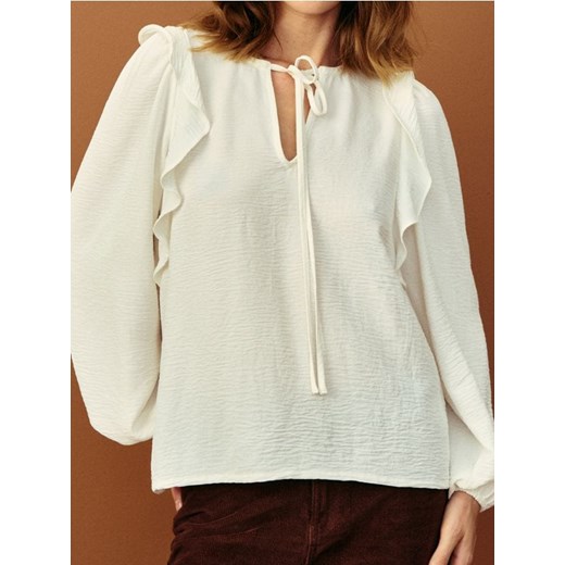 Sinsay - Bluzka z falbanką - kremowy ze sklepu Sinsay w kategorii Bluzki damskie - zdjęcie 186191937