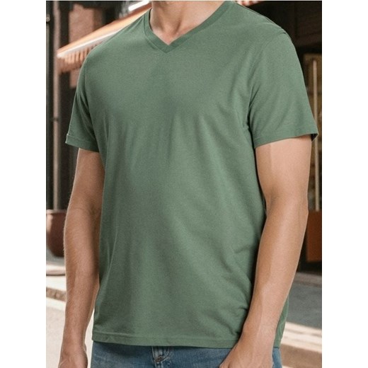 Sinsay - Koszulka basic z dekoltem w serek - zielony ze sklepu Sinsay w kategorii T-shirty męskie - zdjęcie 186191959