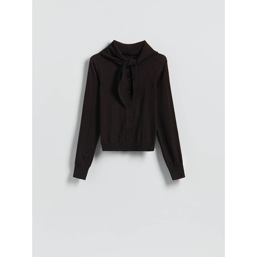 Reserved - Kardigan z odpinaną chustką - ciemnobrązowy ze sklepu Reserved w kategorii Swetry damskie - zdjęcie 186193527
