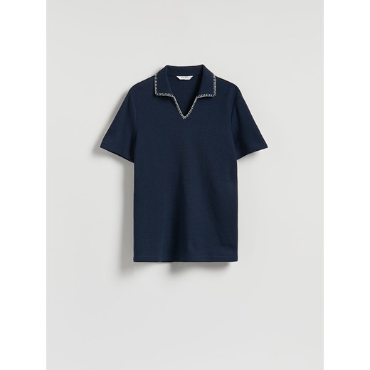 Reserved - Strukturalna koszulka polo - granatowy ze sklepu Reserved w kategorii T-shirty męskie - zdjęcie 186193845