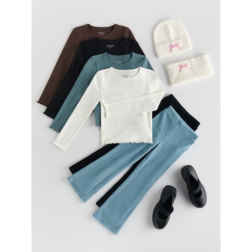 Reserved - Bawełniana koszulka w prążek - złamana biel ze sklepu Reserved w kategorii Bluzki dziewczęce - zdjęcie 186194086