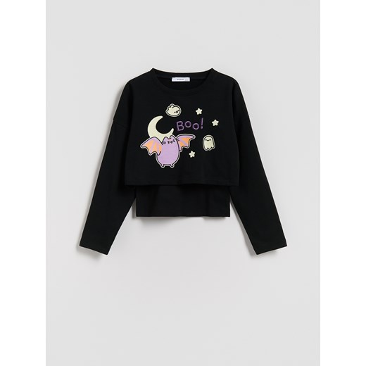 Reserved - Dwuwarstwowa koszulka Pusheen - czarny ze sklepu Reserved w kategorii Bluzki dziewczęce - zdjęcie 186194106