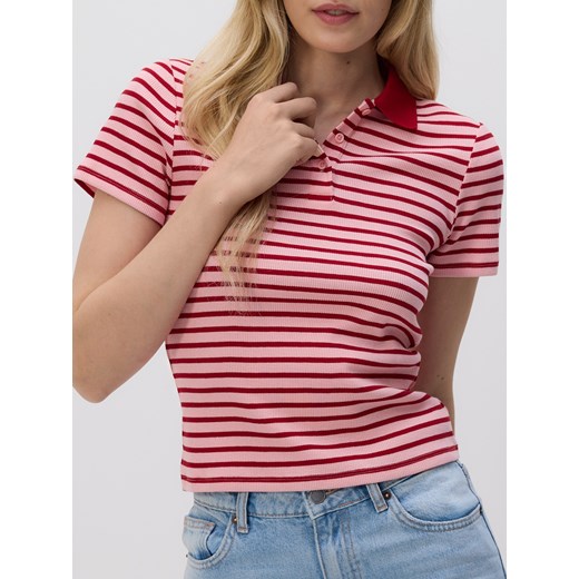 Reserved - T-shirt polo w paski - pastelowy róż ze sklepu Reserved w kategorii Bluzki damskie - zdjęcie 186194165