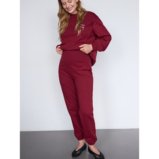 Reserved - Bawełniane spodnie jogger - bordowy ze sklepu Reserved w kategorii Spodnie damskie - zdjęcie 186194886
