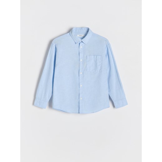 Reserved - Koszula oversize z domieszką lnu - niebieski Reserved 140 (9 lat) promocyjna cena Reserved