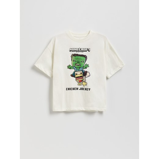 Reserved - Bawełniany t-shirt Minecraft - złamana biel ze sklepu Reserved w kategorii T-shirty chłopięce - zdjęcie 186195019