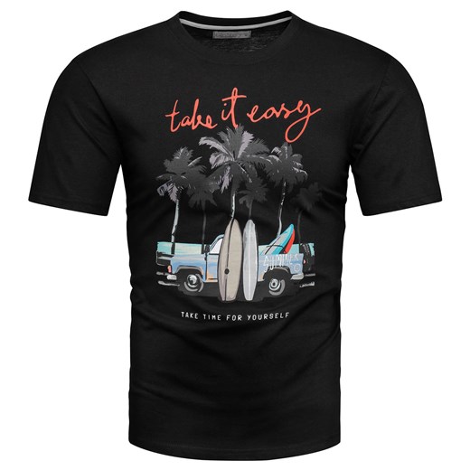 Koszulka bawełniana męska t-shirt z printem czarny Recea ze sklepu Recea.pl w kategorii T-shirty męskie - zdjęcie 186195908