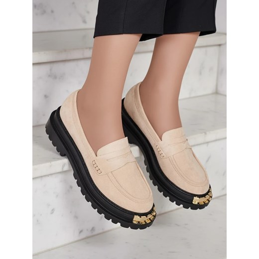 Moccasin Giulia Beżowy z Ekoskóry ze sklepu royalfashion.pl w kategorii Mokasyny damskie - zdjęcie 186195977
