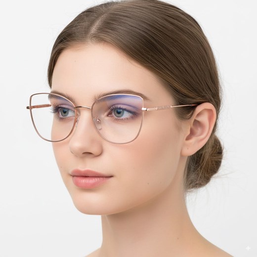 Okulary kocie do komputera damskie z filtrem BLUE Light zerówki 2576-4 brudny róż/złoty ze sklepu Stylion w kategorii Zegarki - zdjęcie 186196498