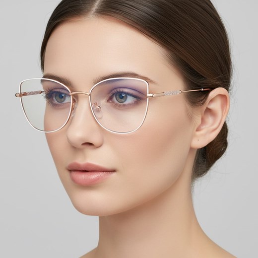 Okulary kocie do komputera damskie z filtrem BLUE Light zerówki 2576-5 biały/złoty ze sklepu Stylion w kategorii Zegarki - zdjęcie 186196499