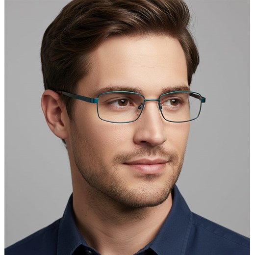 Męskie oprawki korekcyjne zerówki okulary prostokątne metalowe 659E Niebieskie ze sklepu Stylion w kategorii Okulary korekcyjne męskie - zdjęcie 186196507