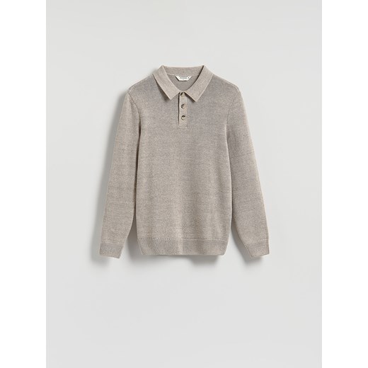 Reserved - Bawełniany sweter polo - beżowy ze sklepu Reserved w kategorii Swetry męskie - zdjęcie 186197209