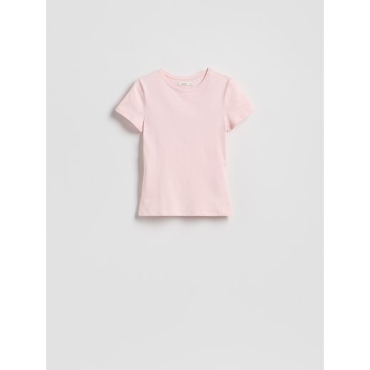 Reserved - Bawełniany t-shirt slim fit - pastelowy róż ze sklepu Reserved w kategorii Bluzki damskie - zdjęcie 186198359