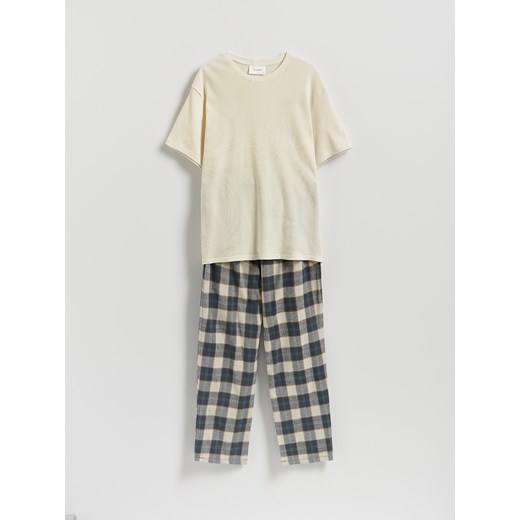 Reserved - Dwuczęściowa piżama - kremowy ze sklepu Reserved w kategorii Piżamy męskie - zdjęcie 186198926
