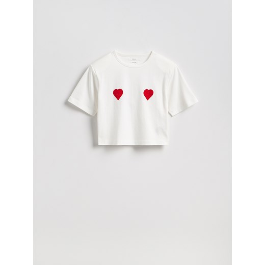 Reserved - T-shirt z poduszkami na ramionach - złamana biel ze sklepu Reserved w kategorii Bluzki damskie - zdjęcie 186199189