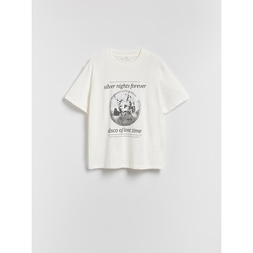 Reserved - T-shirt z nadrukiem - złamana biel ze sklepu Reserved w kategorii Bluzki damskie - zdjęcie 186199208