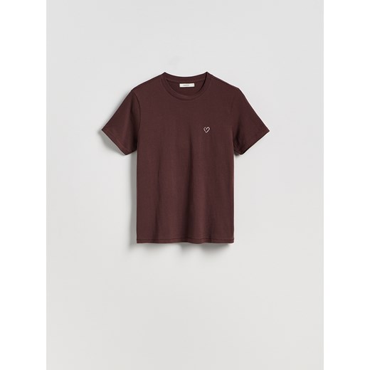 Reserved - T-shirt regular z drobnym haftem - ciemnobrązowy ze sklepu Reserved w kategorii Bluzki damskie - zdjęcie 186199227