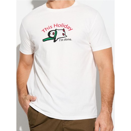Sinsay - Koszulka z motywem świątecznym - kremowy ze sklepu Sinsay w kategorii T-shirty męskie - zdjęcie 186199718