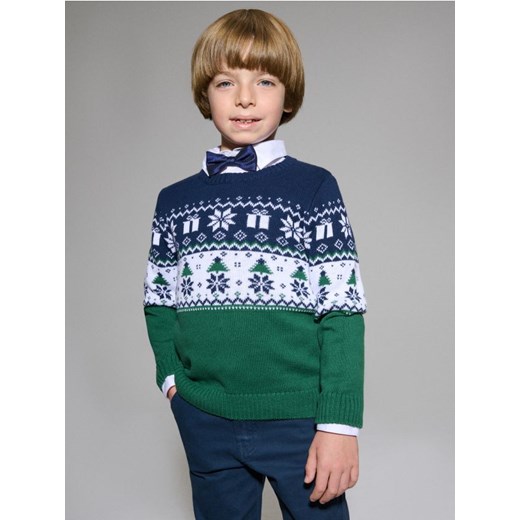 Sinsay - Bawełniany sweter z motywem zimowym - zielony ze sklepu Sinsay w kategorii Swetry chłopięce - zdjęcie 186199728