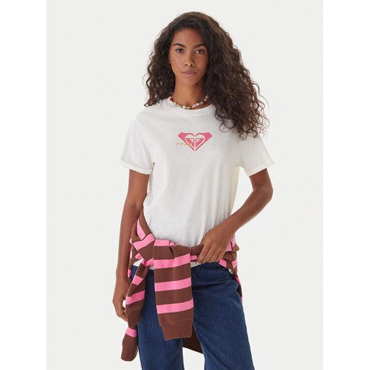 Roxy T-Shirt Oceanregular ERJZT06078 Écru Regular Fit ze sklepu MODIVO w kategorii Bluzki damskie - zdjęcie 186200576