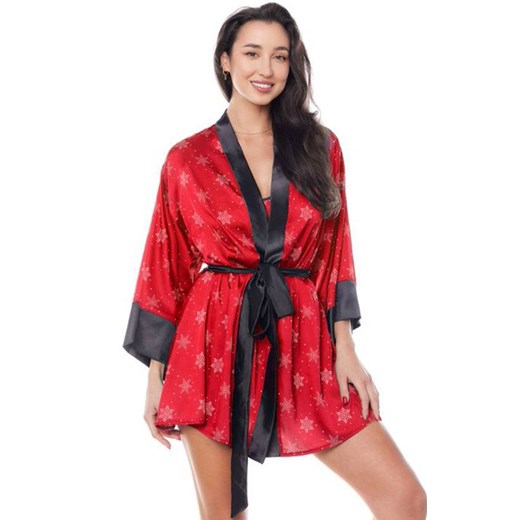 Czerwony satynowy szlafrok świąteczny Aster + bodystocking Muriel GRATIS, Kolor Anais L/XL okazja Intymna