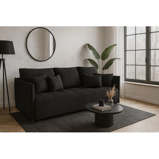 Czarna welurowa sztruksowa sofa rozkładana T8-L10 Elior Edinos.pl